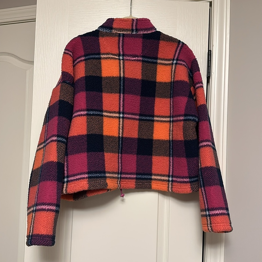 NWT American Eagle Women Plaid Fleece Sherpa 1/4 Zip Crop Jacket *M* - Picture 4 of 5